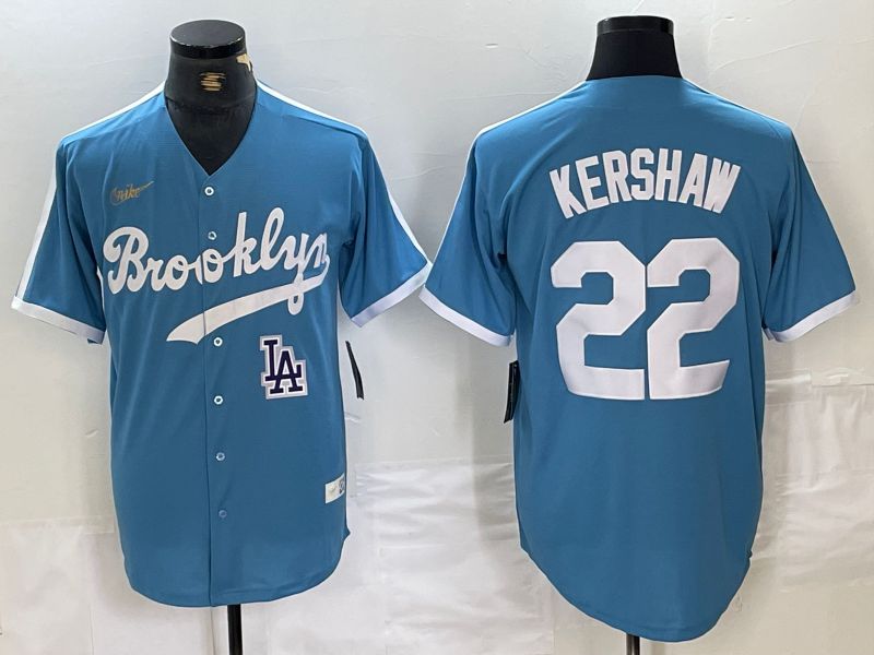 Men Los Angeles Dodgers #22 Kershaw Light blue Throwback 2024 Nike MLB Jersey style 2->los angeles dodgers->MLB Jersey